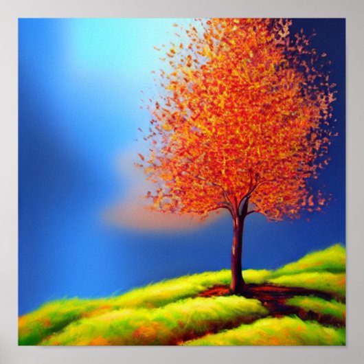 Arbre en automne sur une affiche à flanc de collin (Devant)