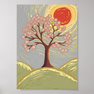 Arbre en fleurs de cerisier & Impression d'art du