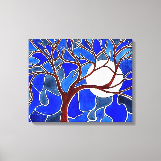 Arbre et Lune sur toile - Bleu (Recto)