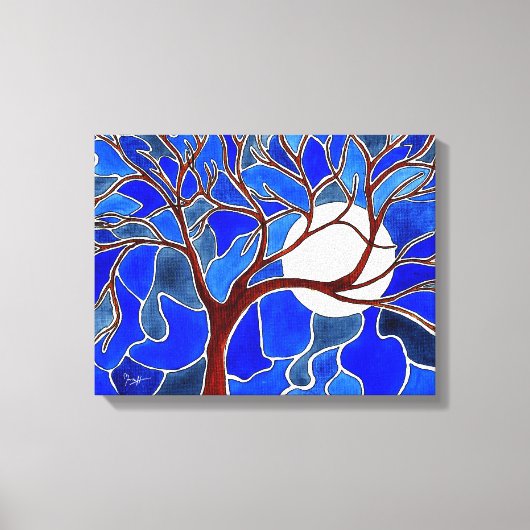 Arbre et Lune sur toile - Bleu (Recto)