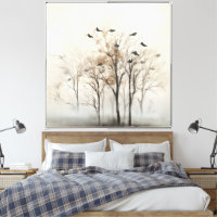 Arbre et Oiseaux Toile Abstraite sur Mur Art