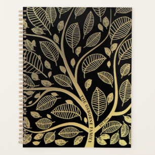 Arbre familial personnalisé Feuilles d'or noir