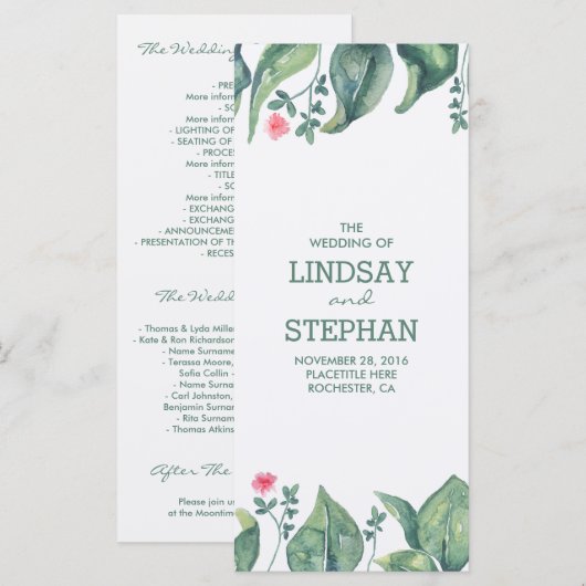 Arbre Feuille aquarelle Rustique programmes de mar (Devant / Derrière)