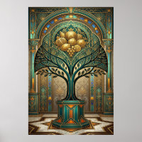 Arbre fruitier Golden Harvest Art déco or sarcelle