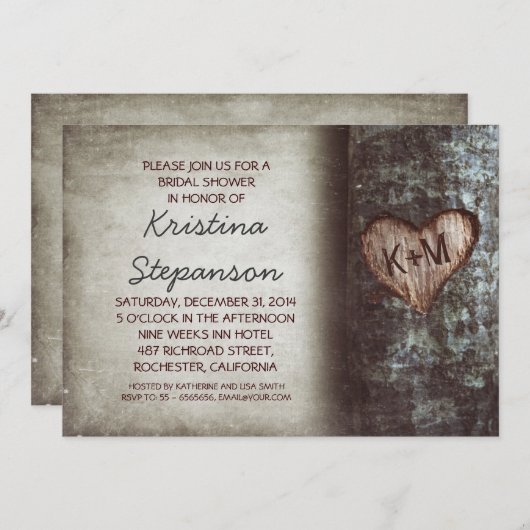 Arbre invitation à la douche nuptiale rustique (Devant / Derrière)