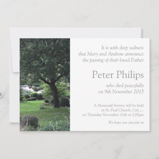 Arbre Jardin paisible 6 Faire-part funéraire (Devant)