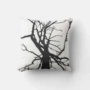 Arbre noir et blanc Haut Coussin extérieur Abstrai