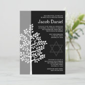 Arbre noir gris de la vie Barre Mitzvah Invitation (Debout devant)