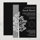 Arbre noir gris de la vie Barre Mitzvah Invitation (Devant / Derrière)