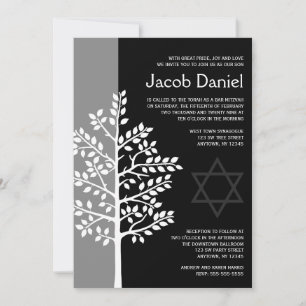 Arbre noir gris de la vie Barre Mitzvah Invitation