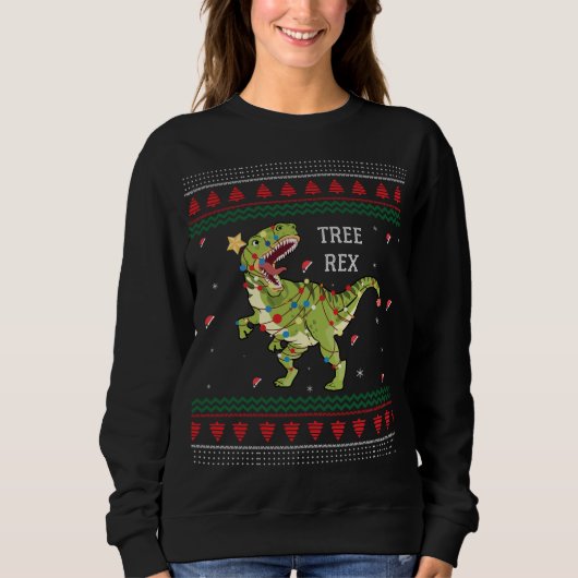 Arbre Rex Trex Dinosaur Léger laide de Noël Sweat (Devant)