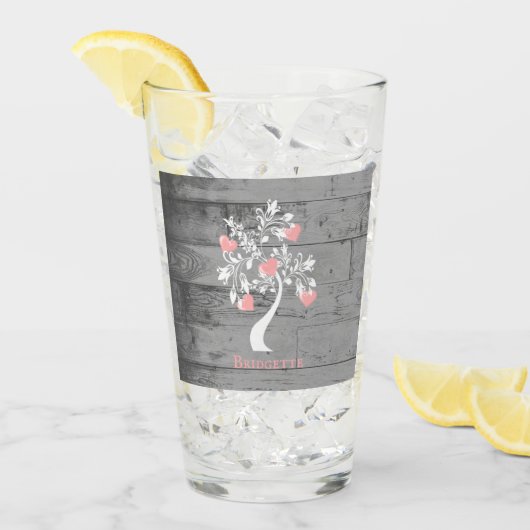 Arbre rose des coeurs Coupe de verre personnalisée (Devant glace)