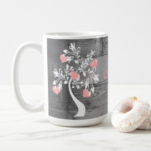 Arbre rose des coeurs Mug de café personnalisée (Avec donut)