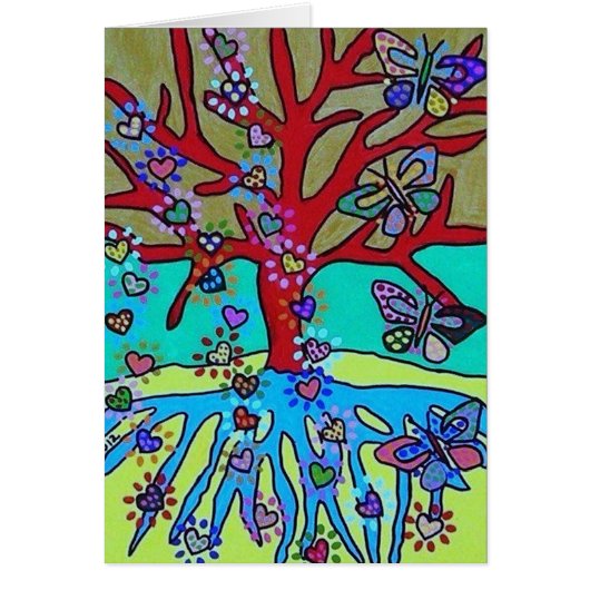 Arbre rouge de la vie Tombant des coeurs Papillons (Devant)