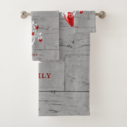 Arbre rouge des coeurs Ensemble de serviettes de b (En situation)