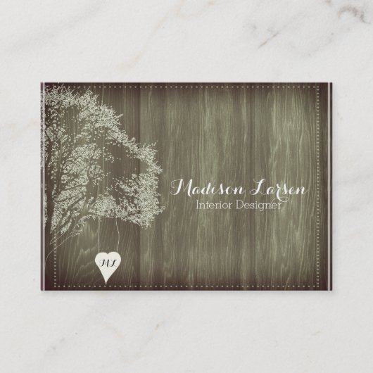 Arbre Rustique Avec Carte de visite Coeur Monogram (Devant)