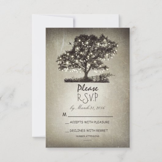 Arbre rustique et lumières à cordes mariage cartes (Devant)