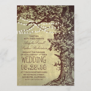 Arbre rustique & lumières à cordes invitations de 