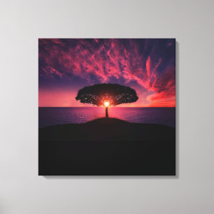 arbre sur le soleil peinture, photo, Toile