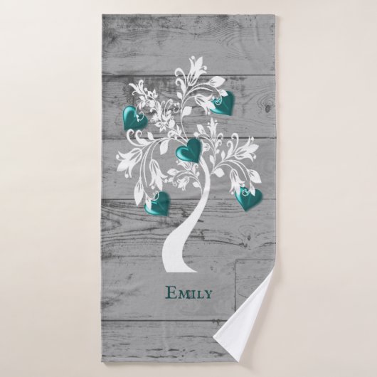 Arbre turquoise des Coeurs Ensemble de serviettes  (Serviette de bain)