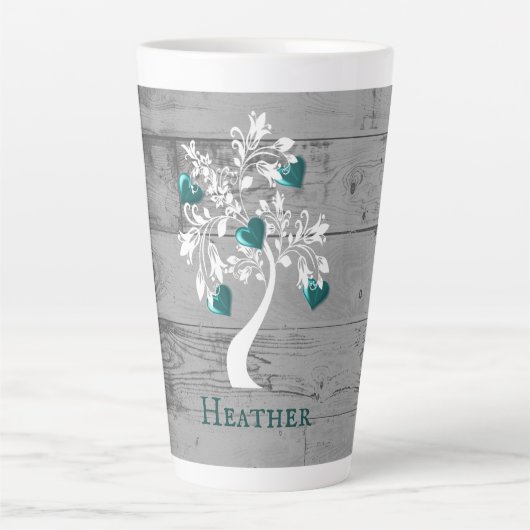 Arbre turquoise des Coeurs Mug Latte Personnalisée (Devant)