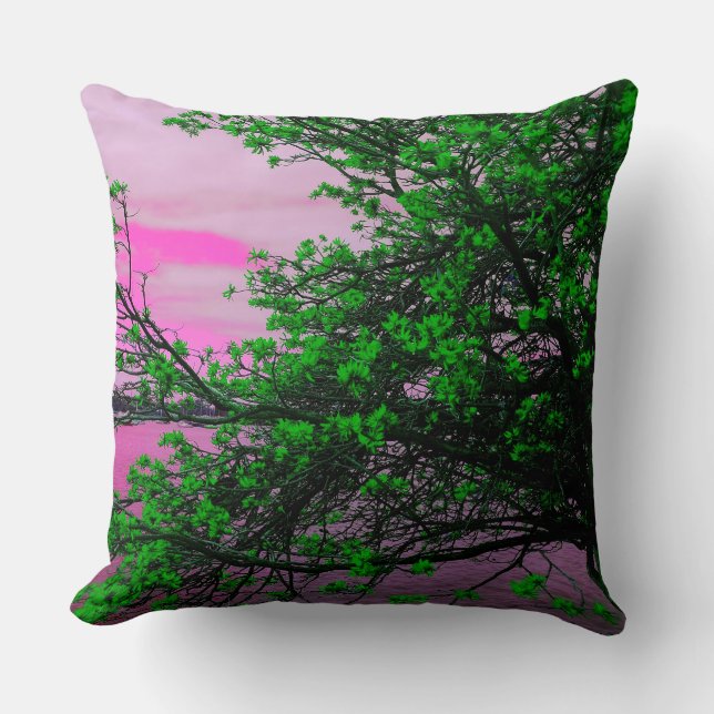 Arbre vert et coussin rose de jet de ciel (Recto)