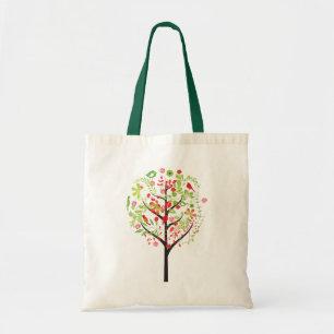 Arbre vert rouge et sac fourre-tout aux oiseaux mi