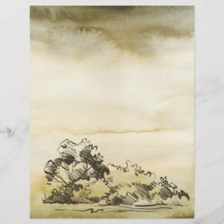Arbres crayon croqués sur une feuille d'aquarelle