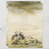 Arbres crayon croqués sur une feuille d'aquarelle (Devant / Derrière)