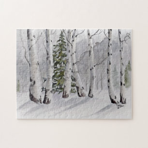 Arbres d'Aspen dans le puzzle d'hiver