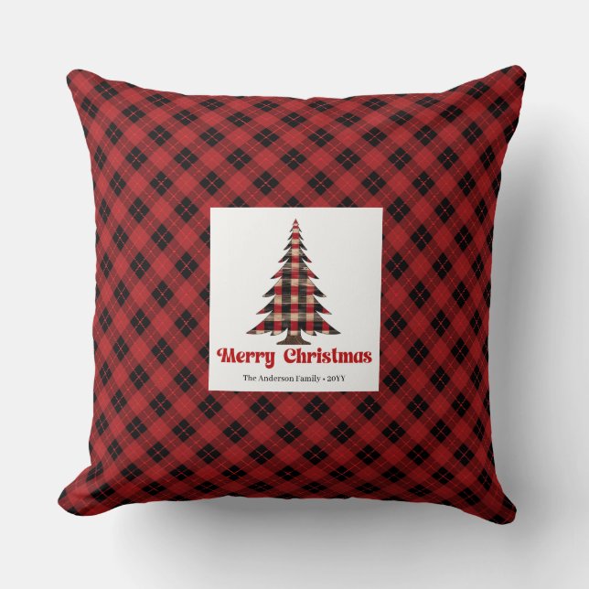 Arbres de Noël à carreaux de Buffalo Nom Coussin (Recto)