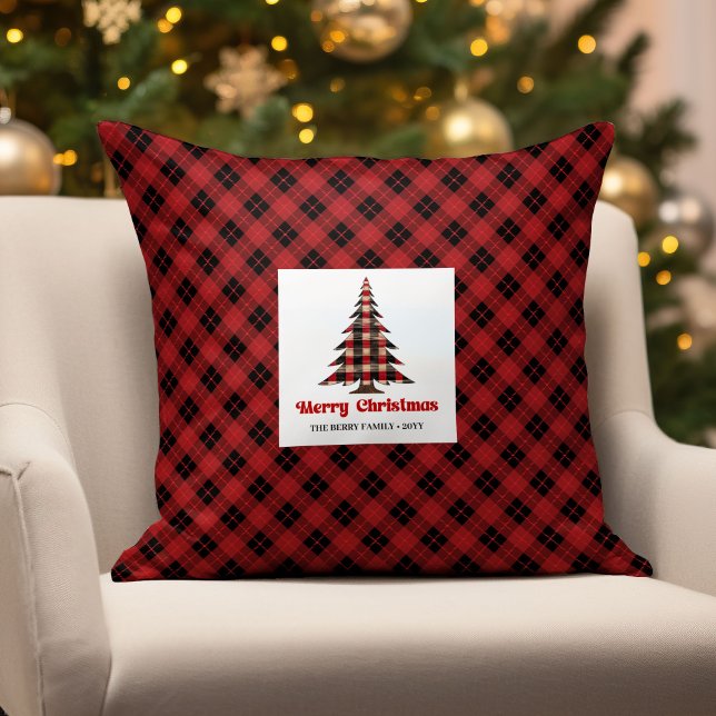 Arbres de Noël à carreaux de Buffalo Nom Coussin (Minimal Buffalo Plaid Christmas Trees Name Pillow)
