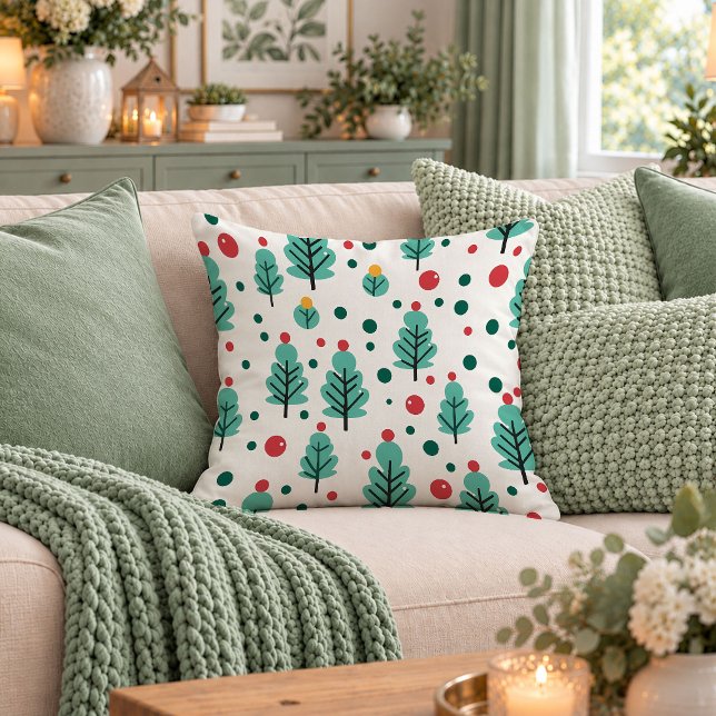 Arbres de Noël Chic Coussin d'accent Rouge Vert Ar (Chic Christmas Trees Red Green Accent Pillow Art)