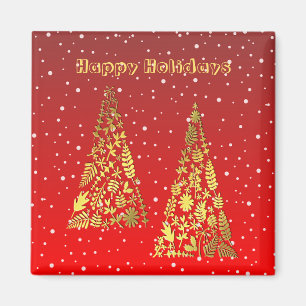 Arbres de Noël dorés brillants Magnet de vacances