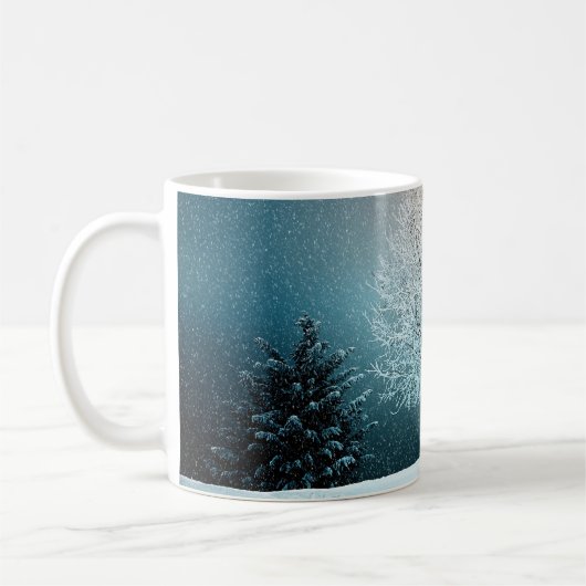Arbres de Noël et Mug de café blanc neige (Gauche)