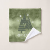 Arbres de Noël et Snowflakes Motif Green ID863 (Gant de toilette)