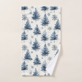 Arbres de Noël Flocons de neige Bleus Blancs (Serviette à main)