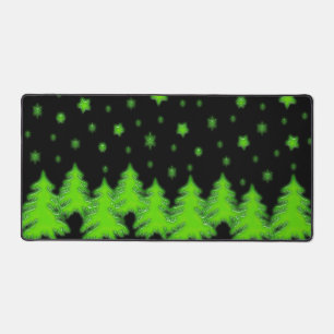 Arbres de Noël fluorescents verts, étoiles sur fon