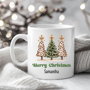 Arbres de Noël Léopard Chic Mug Nom Personnalisé