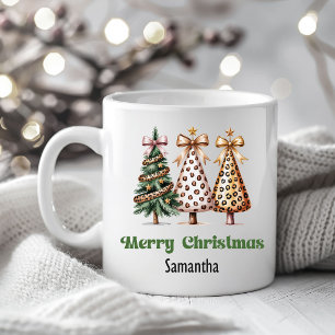 Arbres de Noël Léopard Élégants Mug avec Nom Perso