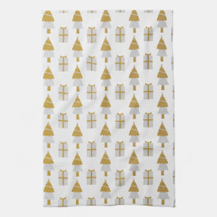 Arbres de Noël or et présente serviette de cuisine