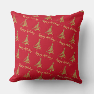 Arbres de Noël Or sur oreiller à lancer rouge