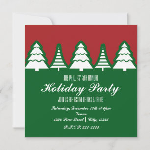 Arbres de Noël pour fêtes Rouge & Vert Invitations