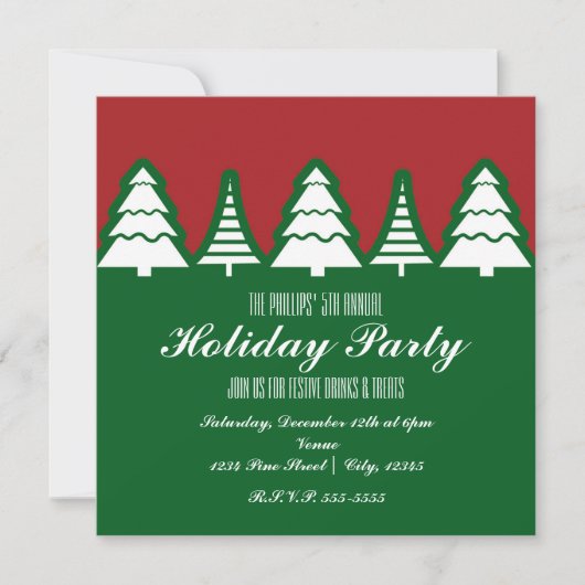 Arbres de Noël pour fêtes Rouge & Vert Invitations (Devant)