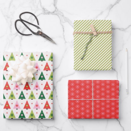 Arbres de Noël rétro enveloppant des feuilles de p (Recto)