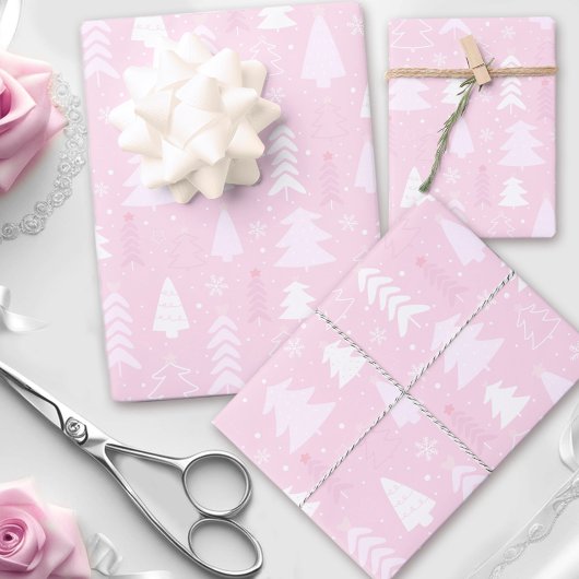 Arbres de Noël roses feuilles de papier d'emballag