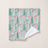 Arbres de Noël sarcelle fantaisistes sur rose (Gant de toilette)