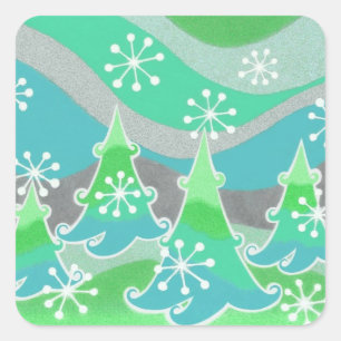 Arbres d'hiver carré autocollant vert