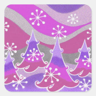 Arbres d'hiver carré autocollant violet