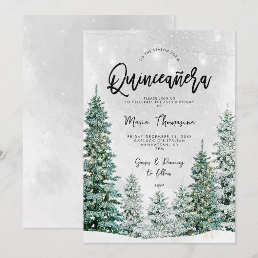 arbres d'hiver Quinceanera invitation anniversaire (Devant / Derrière)